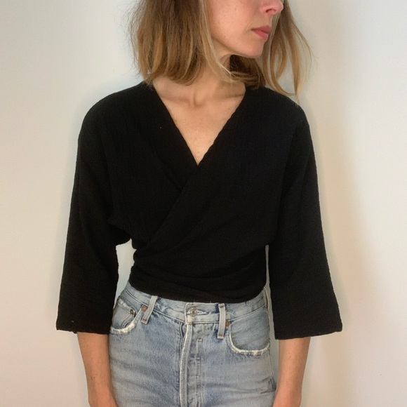 Vintage Black Gauze Wrap Boho Top - Picture 9 of 14